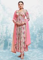 Georgette Baby Pink Party Wear Printed Readymade Gown